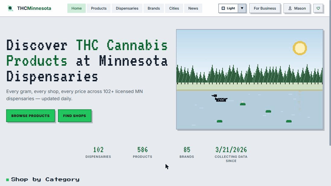 THC Minnesota cannabis product and dispensary search platform homepage